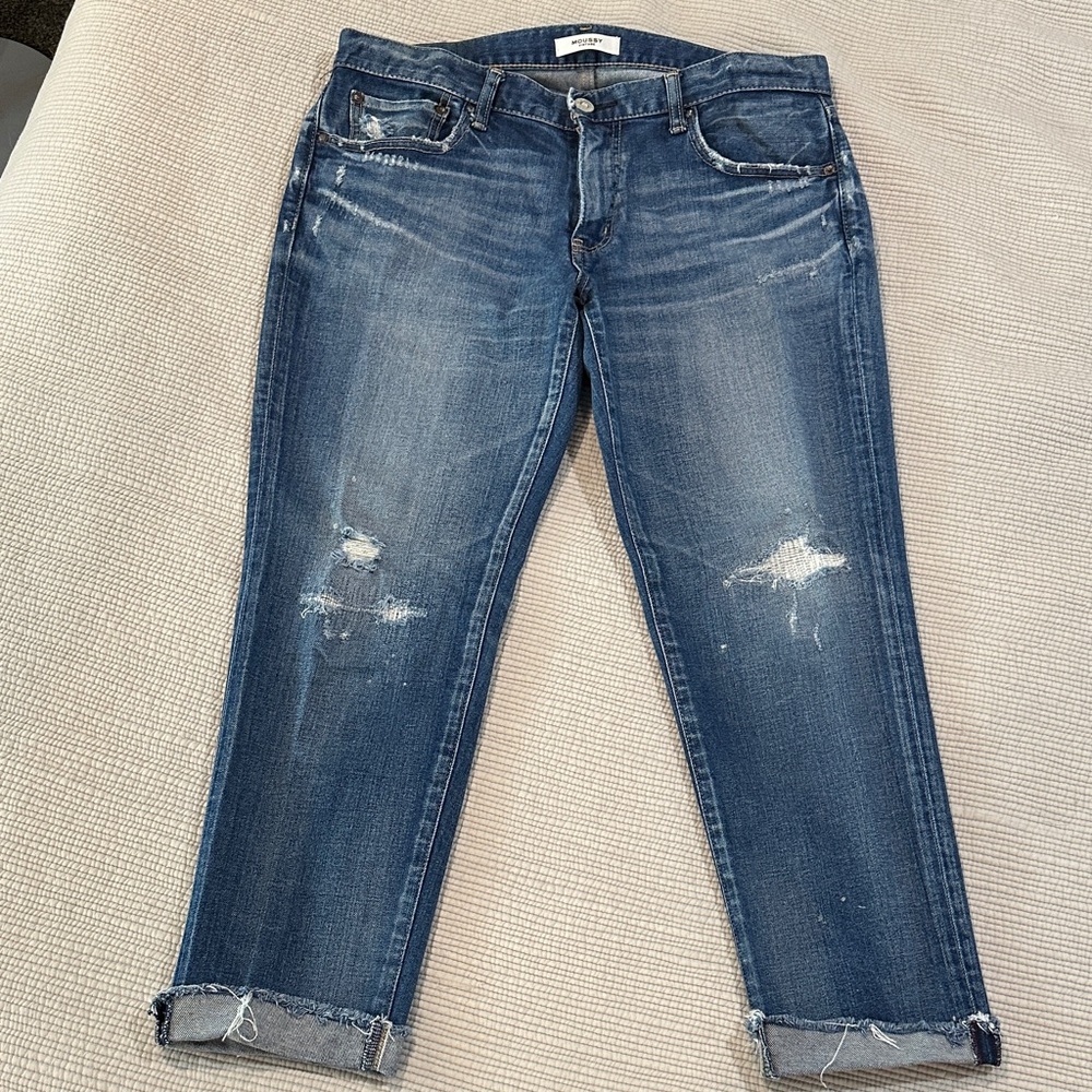 Moussy Distressed Ankle Jeans in Deep Blue